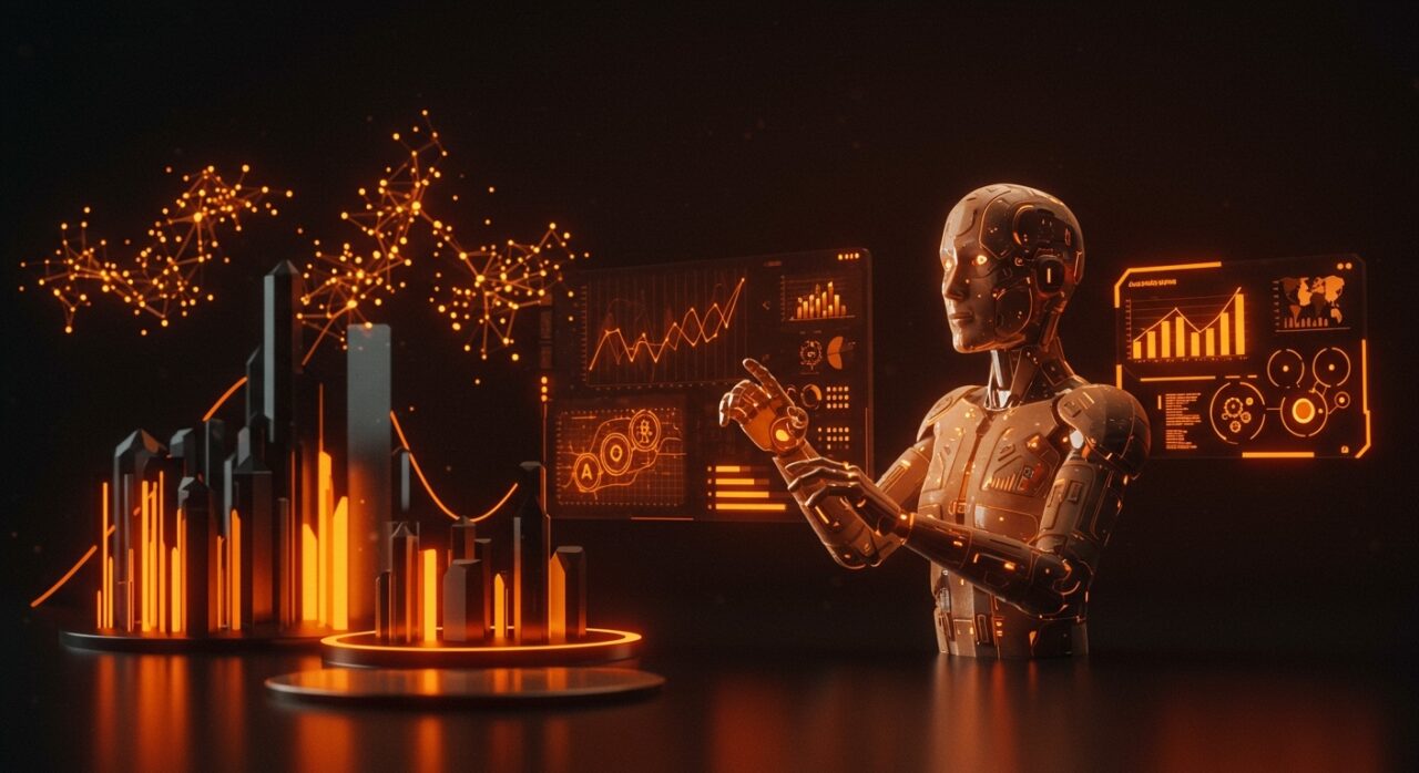 Representación visual de agentes IA en marketing digital y automatización mostrando escalabilidad y modelos de lenguaje avanzados.