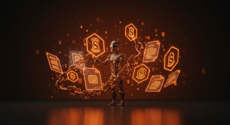 IA autónoma con warrants criptográficos supervisando responsabilidad legal y trazabilidad en tecnologías startup.