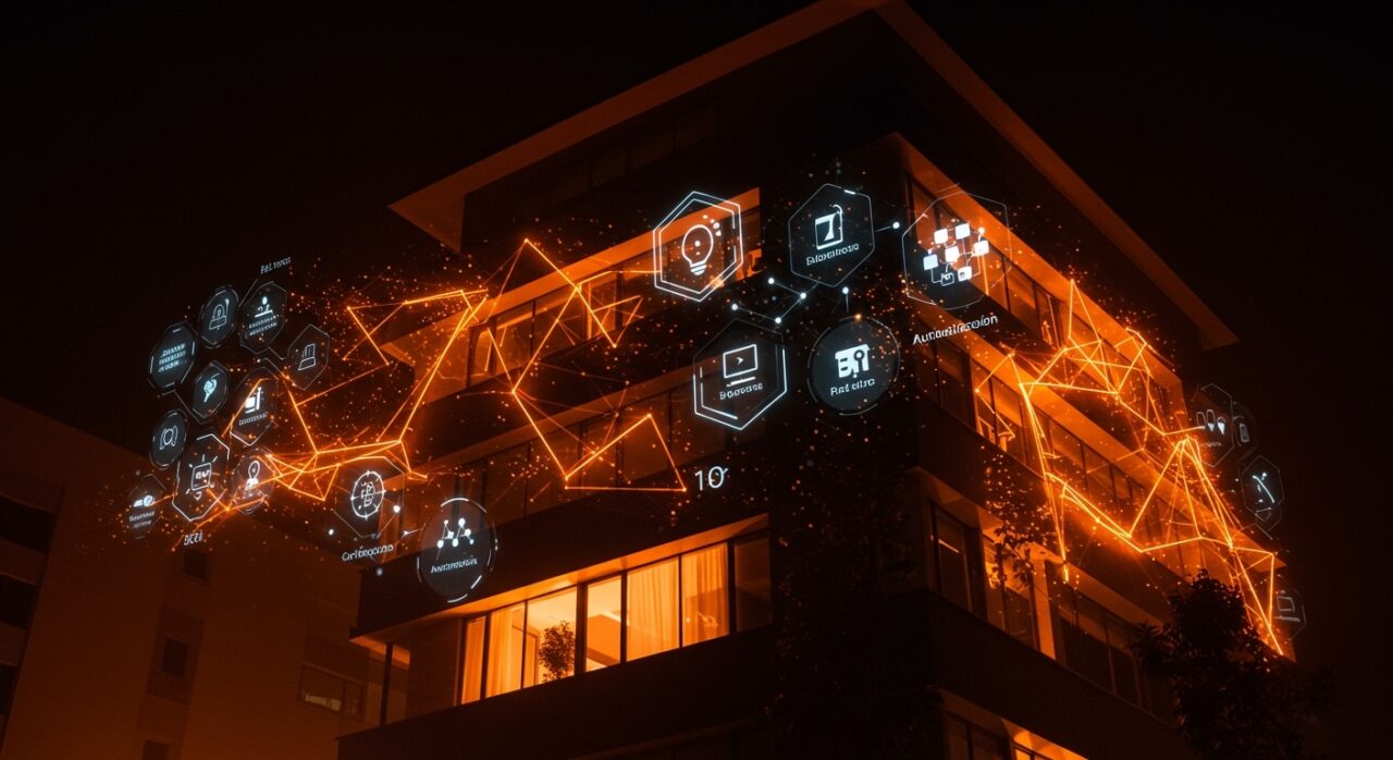 Edificio inteligente controlado por inteligencia artificial con automatización y IoT para mejorar la eficiencia y sostenibilidad en LATAM.