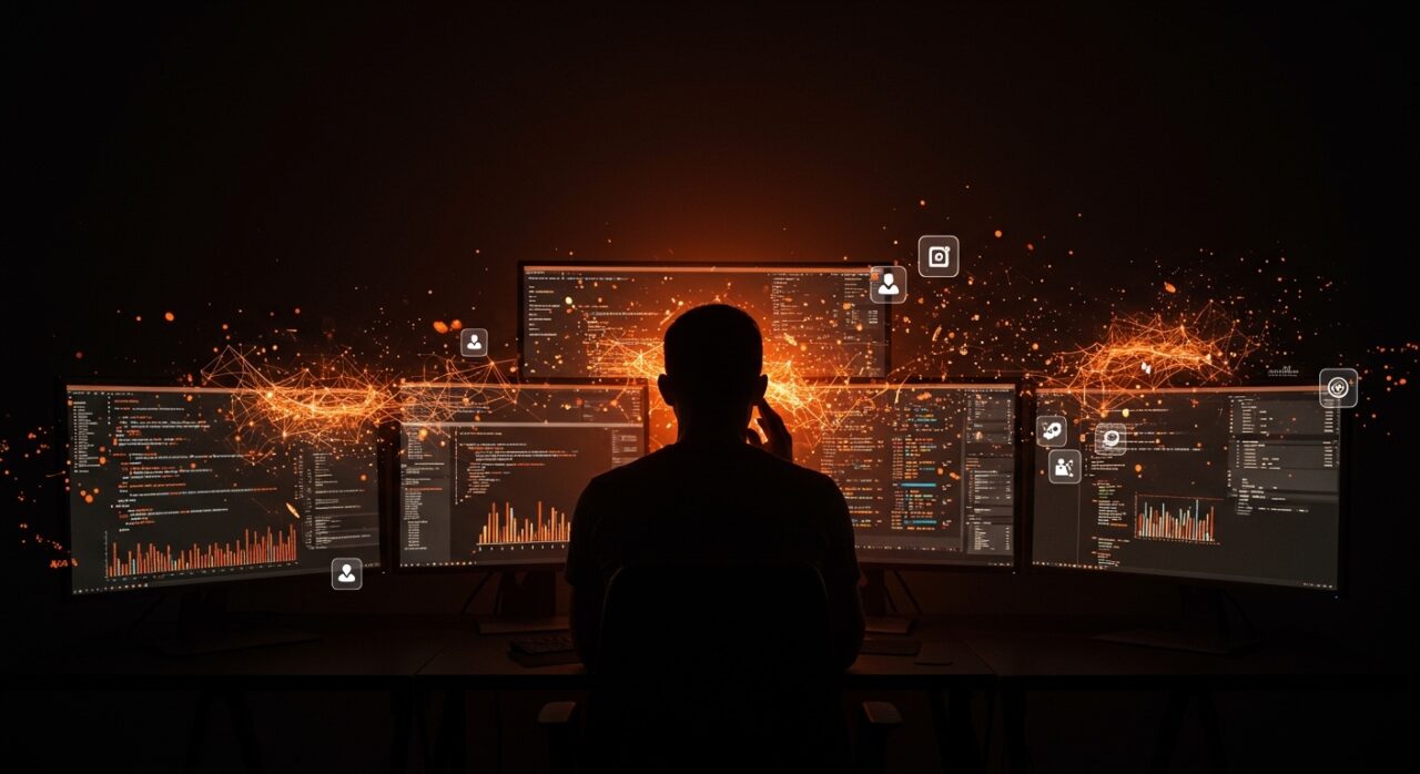 Impacto de la IA en programación y desarrollo de habilidades técnicas según estudio de Anthropic, ilustrado con desarrollador y redes neuronales abstractas.