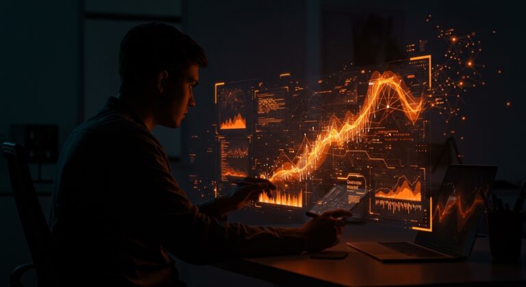 Silueta de founder tech frente a interfaz digital de IA generativa, mostrando oportunidades y desafíos para startups en LATAM.