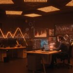 Iluminación LED en oficina tecnológica impactando el rendimiento visual y salud visual de startups en ambiente moderno y profesional.