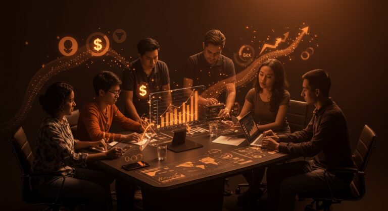 Emprendedores latinoamericanos colaborando en la aceleración y crecimiento de startups con enfoque en fundraising e inclusión.