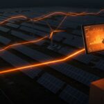 Vista aérea de campos solares y eólicos en China destacando el impacto y oportunidades de la energía renovable para emprendedores tecnológicos.