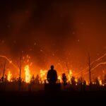 Incendios forestales en Chile destacando la gestión de crisis y el impacto social en Biobío y Ñuble.