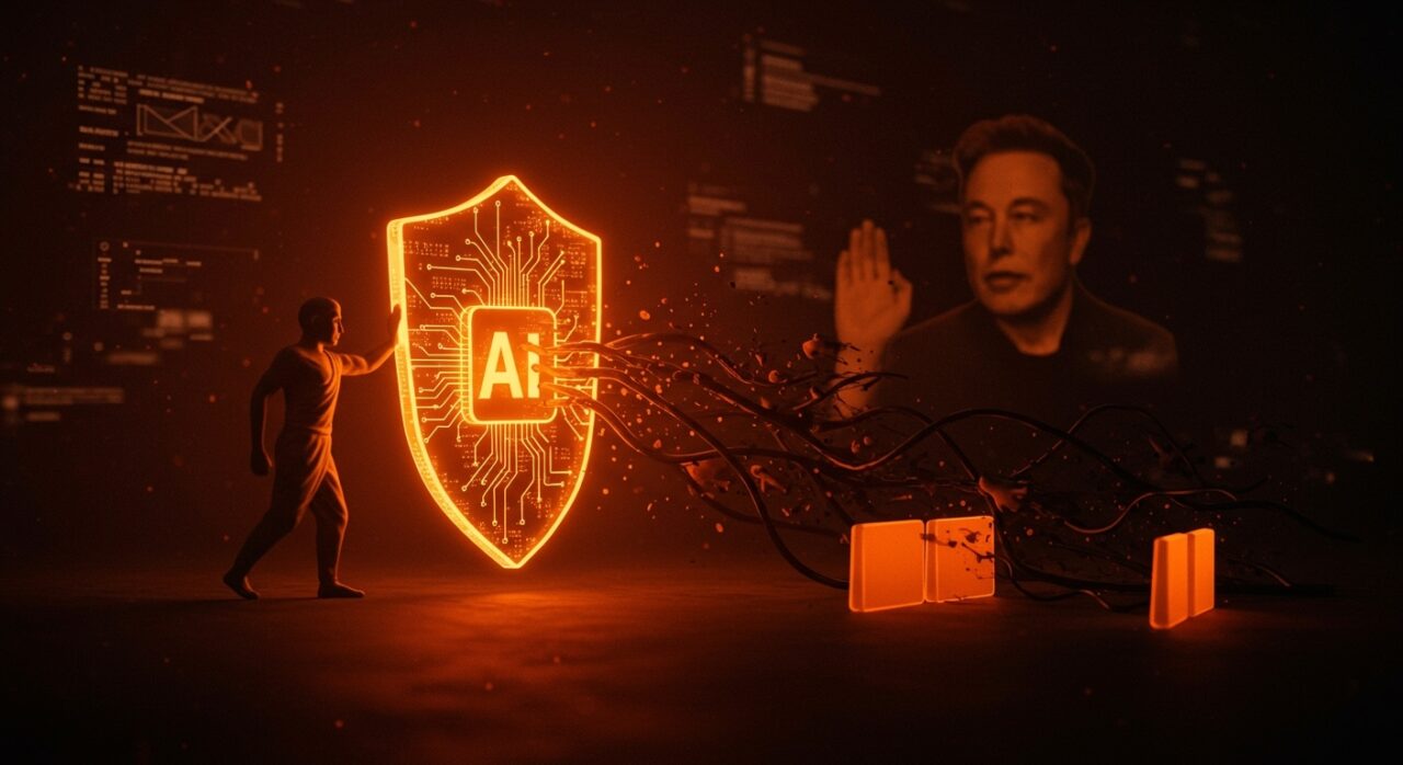 India ordena a X y Elon Musk corregir contenidos obscenos generados por IA Grok, simbolizando regulación y moderación en inteligencia artificial.