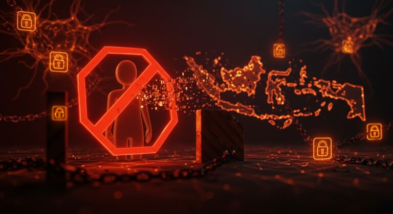 Imagen representando el bloqueo de Grok en Indonesia por deepfakes sexualizados, simbolizando regulación y ética en IA en el ecosistema startup.