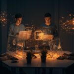 Equipo de desarrollo de software colaborando con inteligencia artificial, mostrando impacto e innovación en programación.