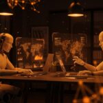 Colaboración humano-IA en startups LATAM ilustrando intelition e inteligencia artificial aplicada con mapas ontológicos y aprendizaje continuo.