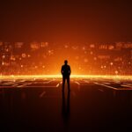 Líder frente a un horizonte digital que simboliza el internet post-americano, soberanía digital e interoperabilidad para startups LATAM.