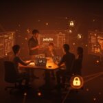 Colaboración de founders en entorno tecnológico destacando Jellyfin, software open source y claves SaaS para servidores multimedia seguros y multiplataforma.