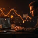 Desarrollador utilizando IA para testing unitario y detección de bugs en Python con VS Code, destacando automatización y calidad de software para startups.