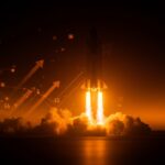 Cohete reutilizable de LandSpace lanzándose en desafío a SpaceX, representando la competencia en la industria espacial y financiamiento en startups chinas.