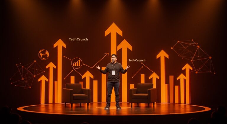 Kevin Damoa de Glid celebrando su victoria en Startup Battlefield 2025, simbolizando éxito y oportunidades para founders latinos en tecnología.