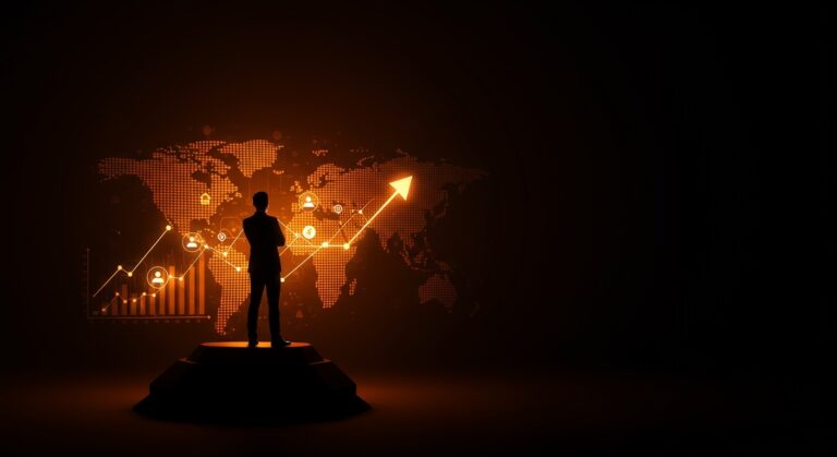 Fabien Pinckaers CEO de Odoo frente a un mapa digital global iluminado, simbolizando crecimiento y expansión SaaS con cultura organizacional y modelo open core.