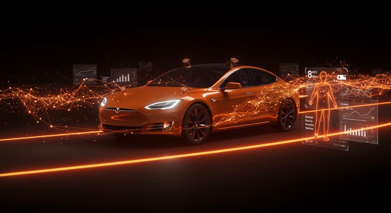 Seguro innovador con telemetría para Tesla Full Self-Driving integrando datos para primas personalizadas en movilidad autónoma.