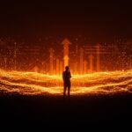 Fundador tecnológico frente a un horizonte digital simbólico de LLMs y confianza en inteligencia artificial dentro del ecosistema startup.