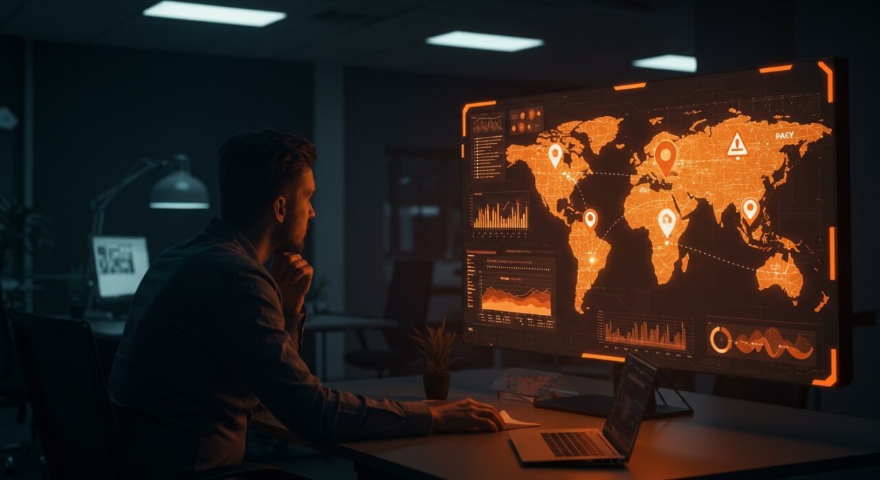 Founder revisando rastreo de ubicación y privacidad laboral en Microsoft 365 y Teams para trabajo híbrido.