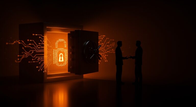 Escena editorial destacando la encriptación BitLocker y la colaboración de Microsoft y FBI en seguridad y privacidad informática.