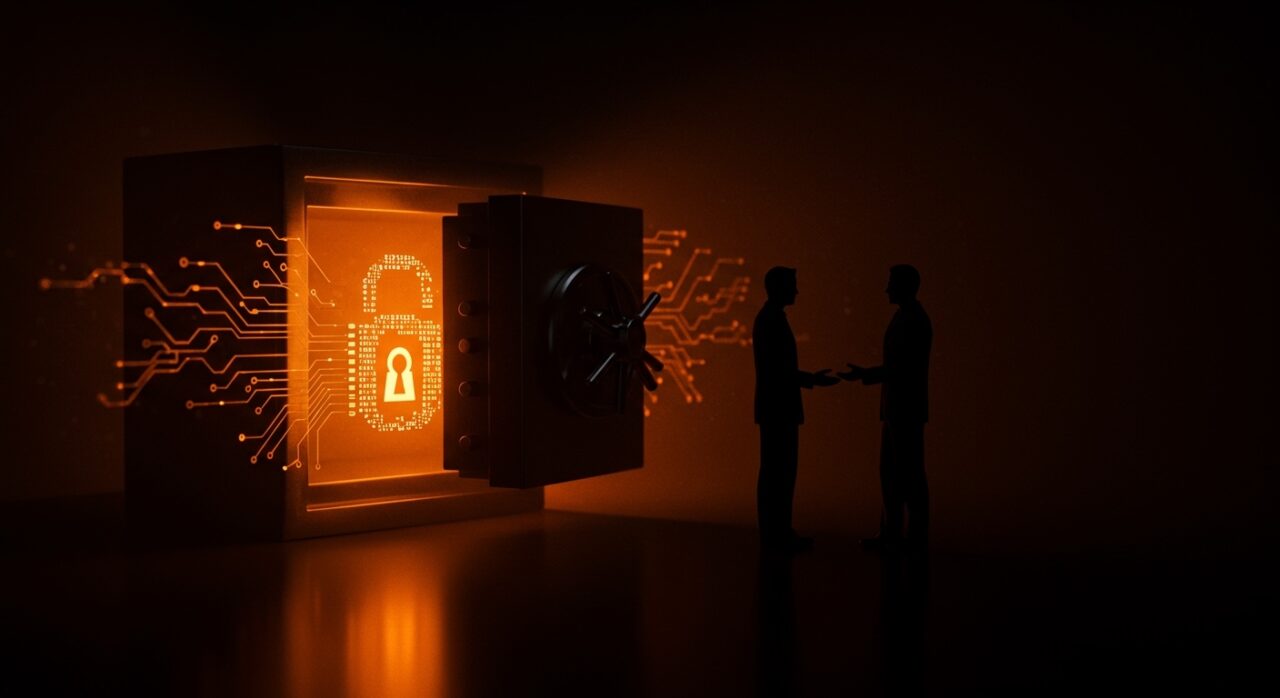 Escena editorial destacando la encriptación BitLocker y la colaboración de Microsoft y FBI en seguridad y privacidad informática.