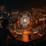 Equipo de startup colaborando en herramienta AI MiroThinker 1.5, mostrando automatización eficiente y modelos de lenguaje avanzados.