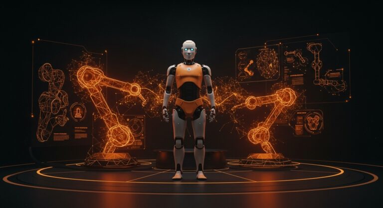 Robot humanoide futurista representando la adquisición de Mentee Robotics por Mobileye y la innovación en inteligencia artificial en CES 2026.