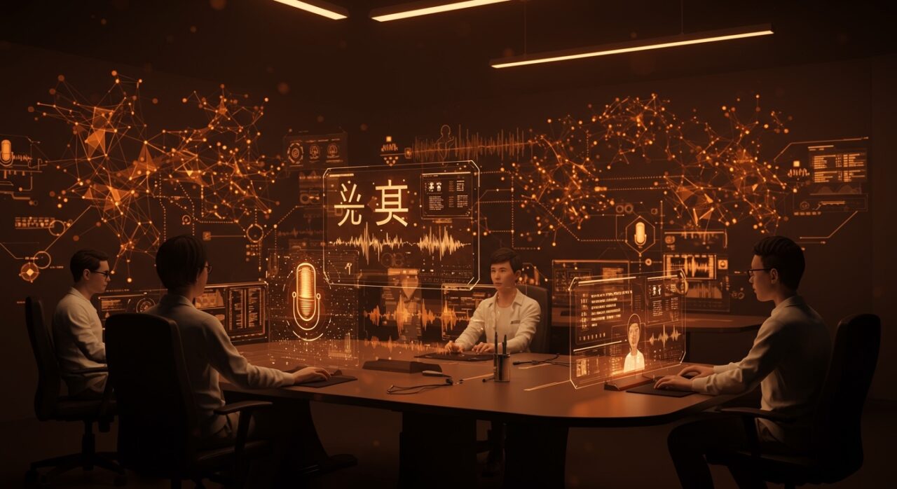 Modelo de IA corrigiendo tonos en mandarín con tecnología de deep learning aplicada en startups EdTech.