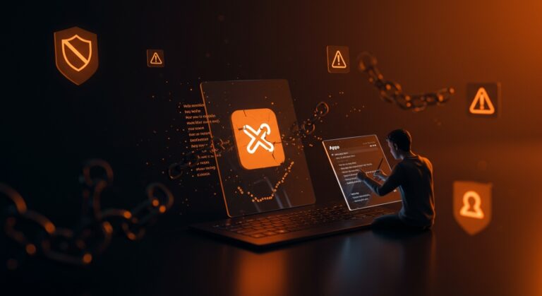 Moderación de contenido en plataformas digitales representada por fundador tech analizando retiro de Tumblr en Apple App Store y desafíos de seguridad en apps.