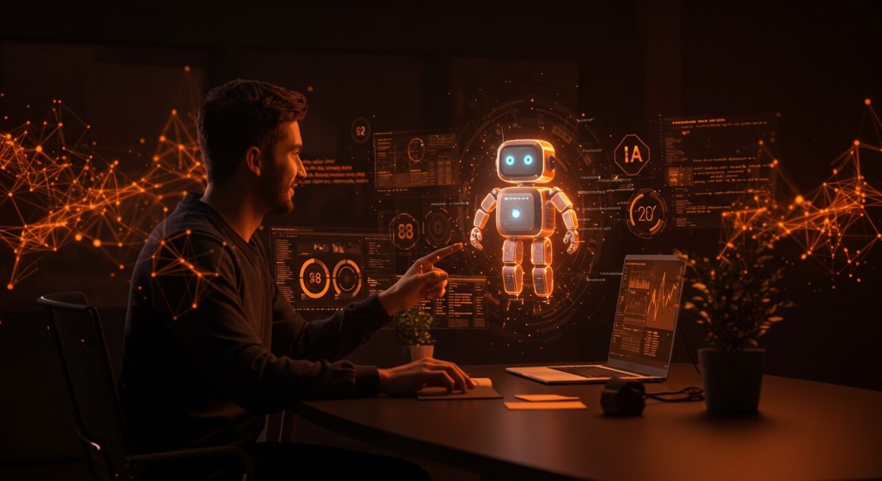 Asistente personal de IA Moltbot ayudando a founder de startup tecnológica a maximizar su productividad mediante automatización.