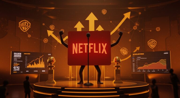Análisis visual del dominio de Netflix en los Golden Globes 2026 con tendencias clave en streaming e industria audiovisual.