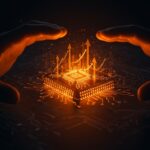 Chip avanzado de inferencia IA de Nvidia y Groq con patrones neuronales, simbolizando inversión y futuro tecnológico en startups.