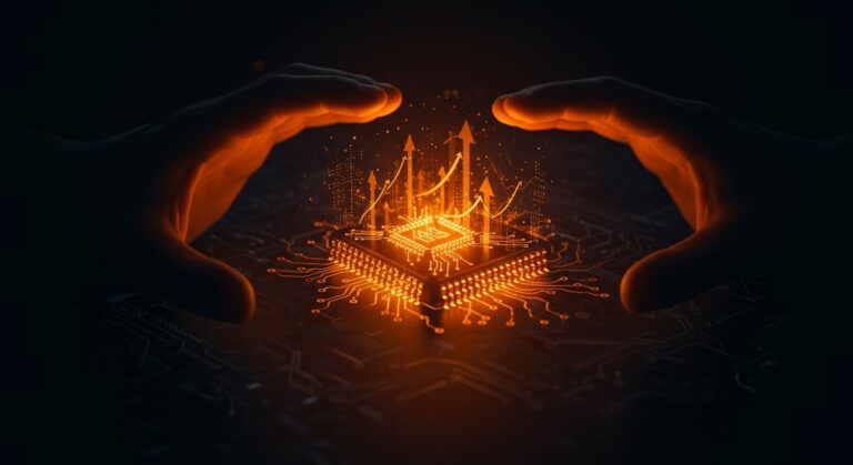 Chip avanzado de inferencia IA de Nvidia y Groq con patrones neuronales, simbolizando inversión y futuro tecnológico en startups.