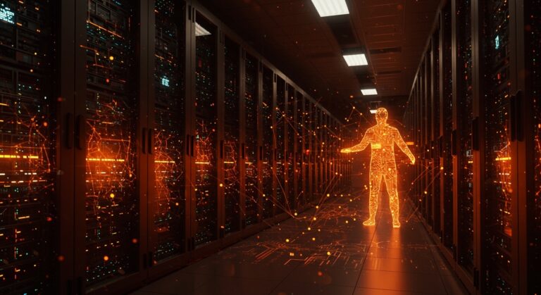 Inversión de Nvidia en CoreWeave ampliando infraestructura de inteligencia artificial con capacidad de 5GW en un centro de datos futurista.