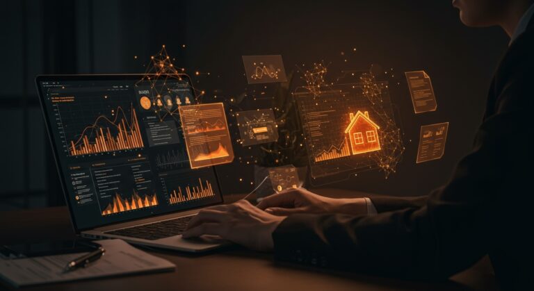 Interfaz de inteligencia artificial comparando ofertas inmobiliarias para análisis automatizado en proptech y SaaS.