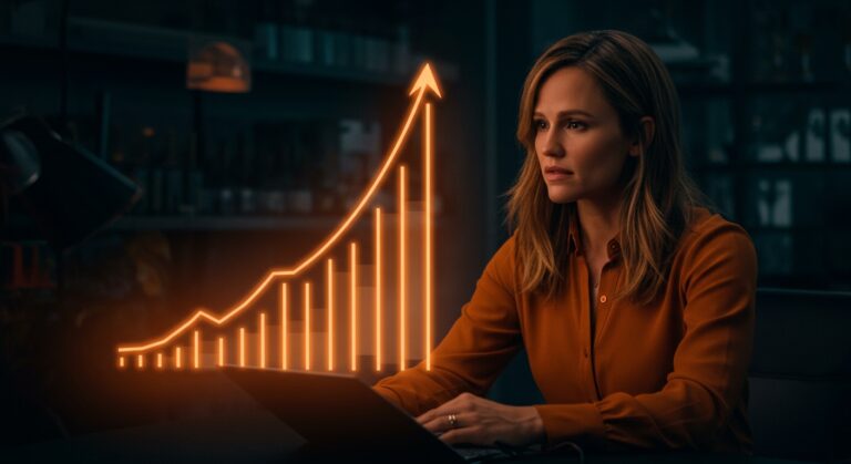 Jennifer Garner y la reactivación de la IPO de Once Upon a Farm con símbolos de financiamiento y crecimiento en el mercado orgánico.