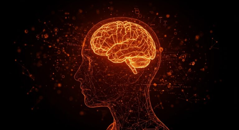 Interface cerebro-computadora no invasiva de Merge Labs con inversión de OpenAI, mostrando tecnología de ultrasonido y redes neuronales en un contexto startup.