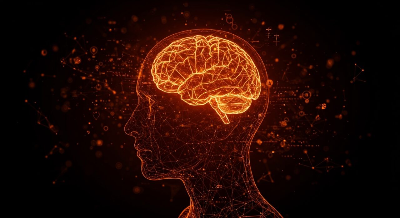 Interface cerebro-computadora no invasiva de Merge Labs con inversión de OpenAI, mostrando tecnología de ultrasonido y redes neuronales en un contexto startup.