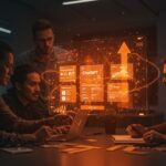 Equipo de founders analizando anuncios integrados en ChatGPT, representando la monetización de IA y tendencias tecnológicas en startups.