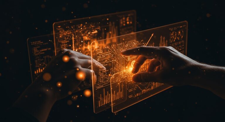 Optimización de memoria en software SaaS mostrando esquemas de memoria y gráficos de desempeño en tonos naranja y negro para el ecosistema startup.