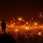 Ilustración editorial de datos de salud y privacidad en tecnología startup, mostrando control migratorio y riesgos éticos.