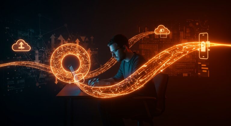 Desarrollador utilizando Pipenet para crear túneles locales, simbolizando automatización y escalabilidad en el desarrollo de startups.