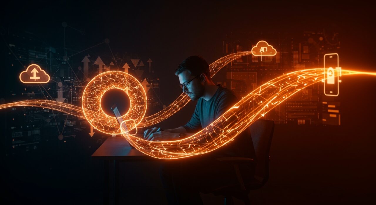 Desarrollador utilizando Pipenet para crear túneles locales, simbolizando automatización y escalabilidad en el desarrollo de startups.