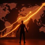 Preply alcanza estatus de unicornio con ronda de funding récord, ilustrado con fundador y mapa global en tonos naranja y negro.