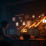 Herramientas de desarrollo web privadas y gratuitas en un entorno colaborativo con metáforas visuales de automatización y seguridad de datos.