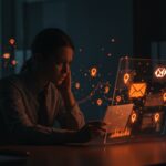 Profesional de startup digital analizando riesgos de privacidad y tracking de emails en contexto de seguridad informática y ética de datos.