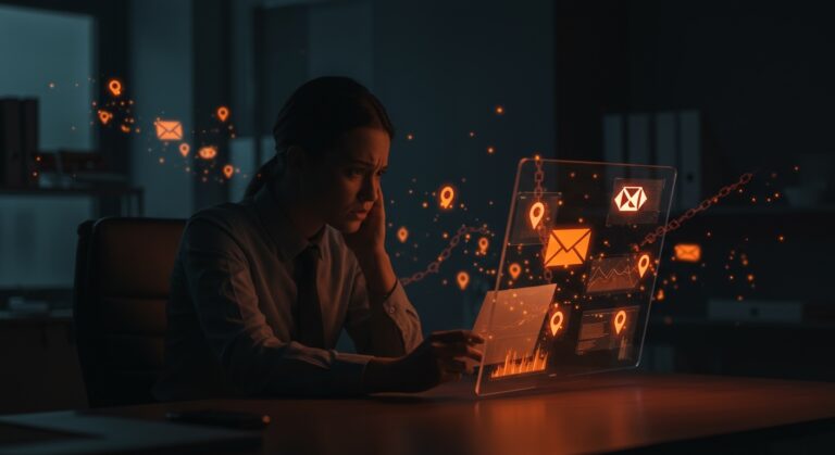 Profesional de startup digital analizando riesgos de privacidad y tracking de emails en contexto de seguridad informática y ética de datos.