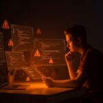 Junior developer revisando código con señales de alerta ignoradas que impactan la calidad del software en startups, enfocado en code review y clean architecture.