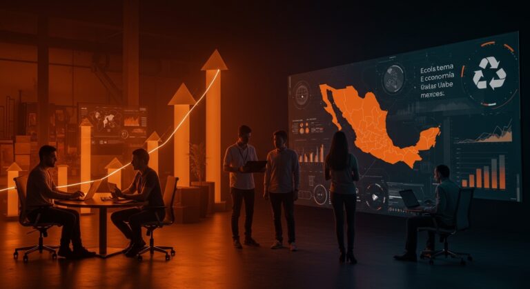 Equipo de emprendedores colaborando en expansión tecnológica y economía circular en Latinoamérica con inversión de US$4M.