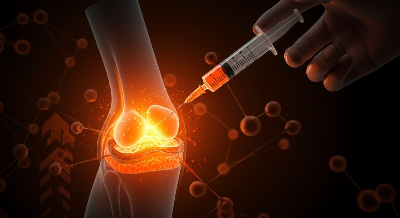 Inyección innovadora para regeneración de cartílago y prevención de artritis, destacando avances en biotecnología y medicina regenerativa.