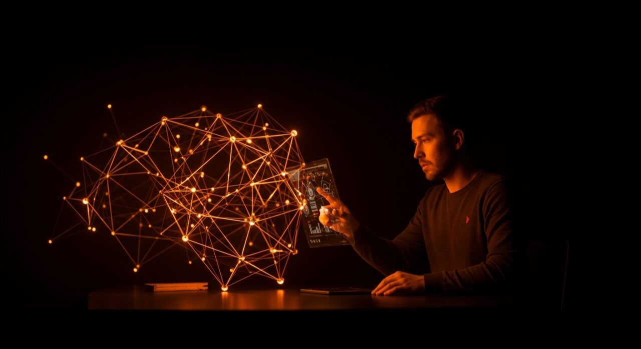 Red mesh segura y descentralizada para startups IoT con privacidad y software libre en ecosistema startup naranja y negro.